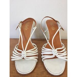 Vtg Nickels Brazil White Leather Strappy Slingback Sandals Pumps Heels 8N 38.5